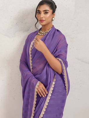 Purple elegant printed georgette saree with blouse piece 2