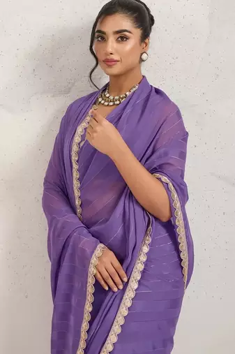 Purple elegant printed georgette saree with blouse piece