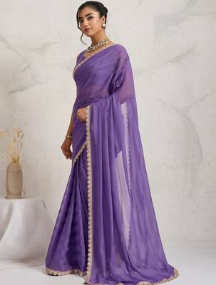 Purple elegant printed georgette saree with blouse piece 3