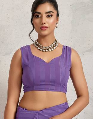 Purple elegant printed georgette saree with blouse piece 5