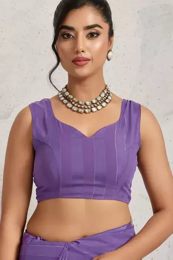 Purple elegant printed georgette saree with blouse piece