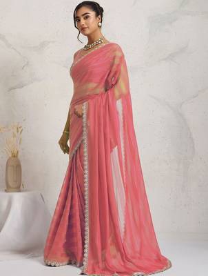 Red elegant printed georgette saree with blouse piece 2