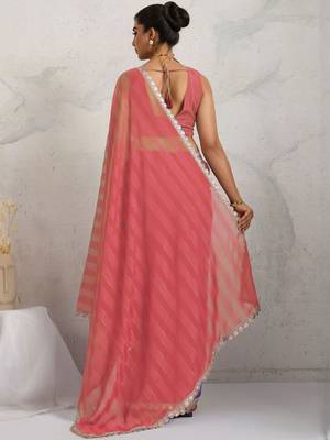 Red elegant printed georgette saree with blouse piece 3