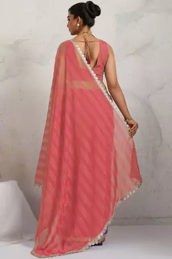 Red elegant printed georgette saree with blouse piece