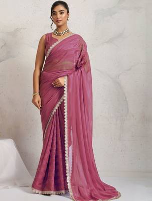Pink elegant printed georgette saree with blouse piece 1