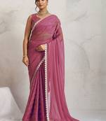 Pink elegant printed georgette saree with blouse piece
