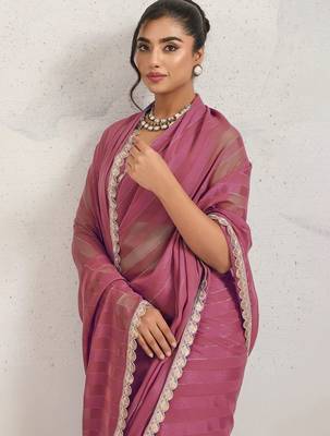 Pink elegant printed georgette saree with blouse piece 2
