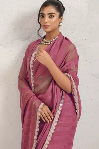 Pink elegant printed georgette saree with blouse piece