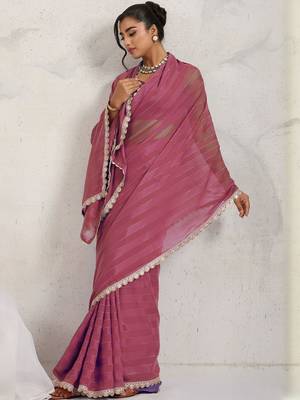 Pink elegant printed georgette saree with blouse piece 3