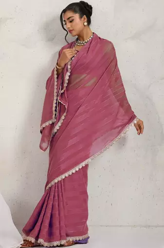 Pink elegant printed georgette saree with blouse piece