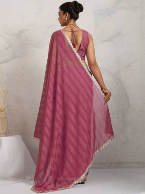 Pink elegant printed georgette saree with blouse piece 4