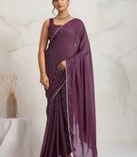 Purple elegant printed georgette saree with blouse piece