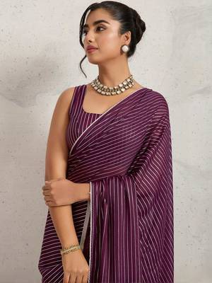 Purple elegant printed georgette saree with blouse piece 2