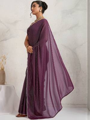 Purple elegant printed georgette saree with blouse piece 3