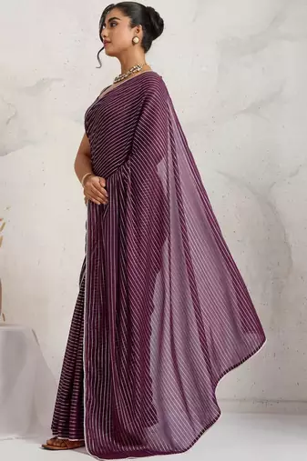 Purple elegant printed georgette saree with blouse piece