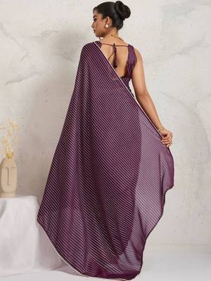 Purple elegant printed georgette saree with blouse piece 4