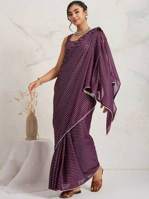 Purple elegant printed georgette saree with blouse piece 5