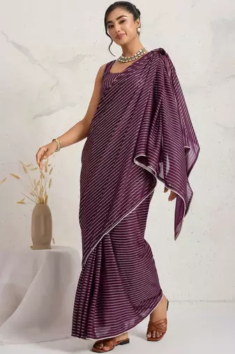 Purple elegant printed georgette saree with blouse piece
