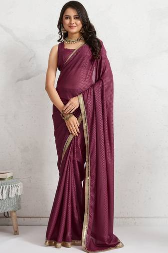 Maroon plain georgette designer saree with blouse piece