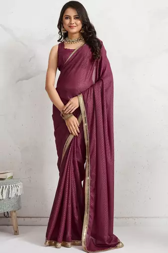Maroon plain georgette designer saree with blouse piece