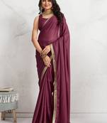 Maroon plain georgette designer saree with blouse piece