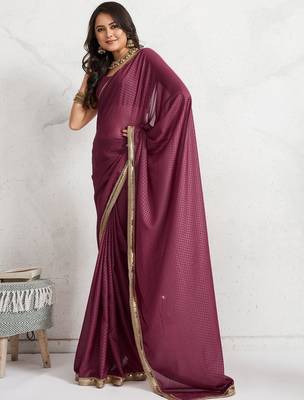 Maroon plain georgette designer saree with blouse piece 2