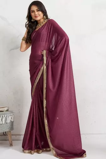 Maroon plain georgette designer saree with blouse piece
