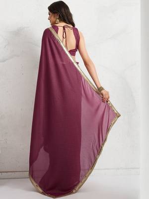 Maroon plain georgette designer saree with blouse piece 3