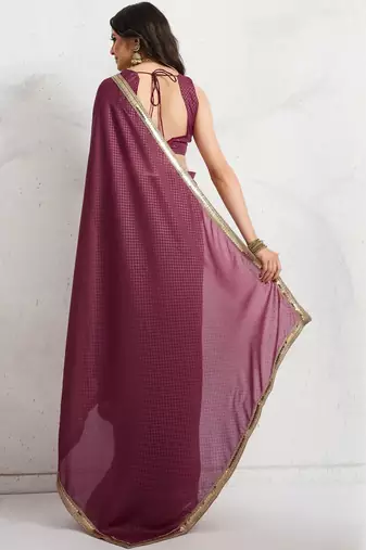 Maroon plain georgette designer saree with blouse piece