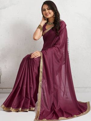 Maroon plain georgette designer saree with blouse piece 4