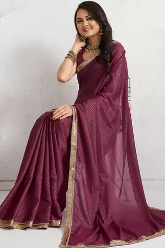 Maroon plain georgette designer saree with blouse piece