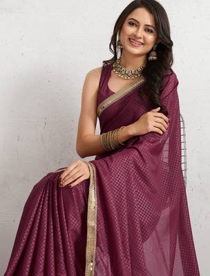 Maroon plain georgette designer saree with blouse piece 5