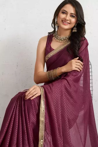 Maroon plain georgette designer saree with blouse piece