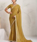Mustard plain georgette designer saree with blouse piece