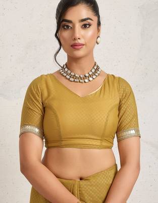 Mustard plain georgette designer saree with blouse piece 5
