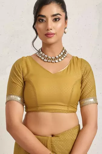 Mustard plain georgette designer saree with blouse piece