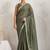 Olive plain georgette designer saree with blouse piece