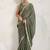 Olive plain georgette designer saree with blouse piece