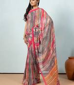 Pink elegant printed georgette saree with blouse piece