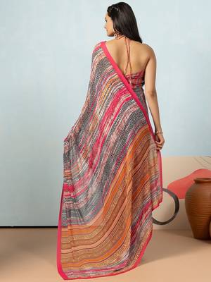 Pink elegant printed georgette saree with blouse piece 2