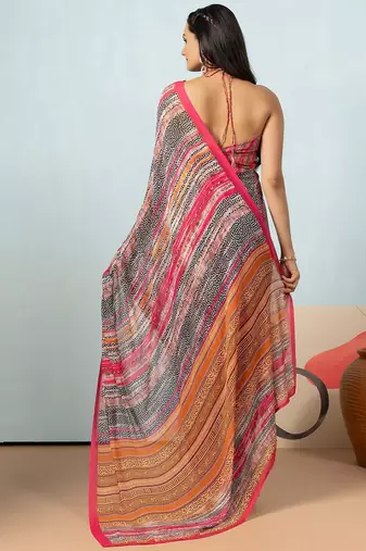 Pink elegant printed georgette saree with blouse piece