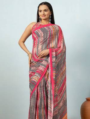 Pink elegant printed georgette saree with blouse piece 5