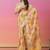 Off white printed linen casual saree with blouse piece