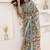 Green printed linen casual saree with blouse piece