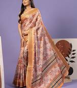 Orange elegant printed polycotton saree with blouse piece