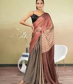 Gold printed satin fashion saree with blouse piece