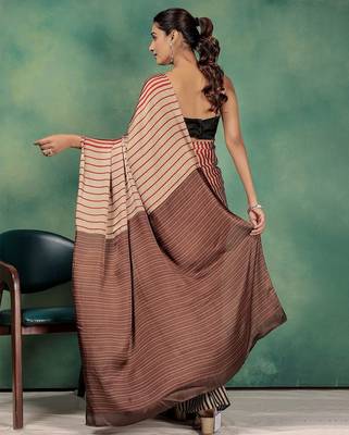Gold printed satin fashion saree with blouse piece 3