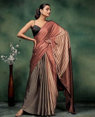 Gold printed satin fashion saree with blouse piece 5