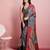 Red printed satin fashion saree with blouse piece