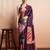 Purple printed satin fashion saree with blouse piece